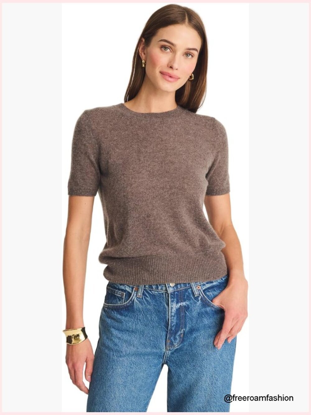 Lightweight Cashmere Short Sleeve Crew Neck Pullover Sweater